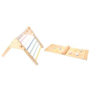 eliNeli Dřevěný Piklerové trojúhelník set s montessori prknem - pastelový - BAZAR