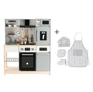 eliNeli Dětská dřevěná kuchyňka s rozšířeným příslušenstvím + textilní set ZDARMA - moderní design - BAZAR