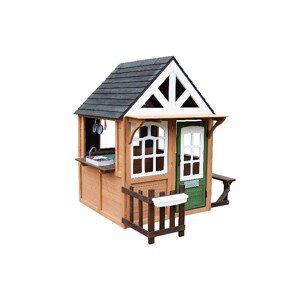 eliNeli Dětský dřevěný zahradní domek (obchod) s kuchyňkou, posezením a plůtkem - BAZAR