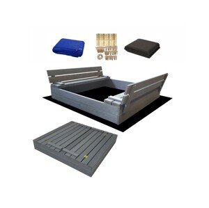 ELIS DESIGN Pískoviště dřevěné s krytem/lavičkami předvrtané impregnované premium - šedé