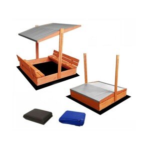 ELIS DESIGN Set - Pískoviště s krytem/lavičkami a šedou stříškou předvrtané impregnované premium