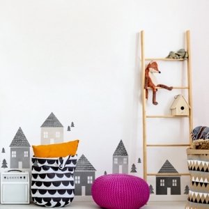Yokodesign Nálepka na zeď - domečky Velikost: L, barva, velikost: šedá