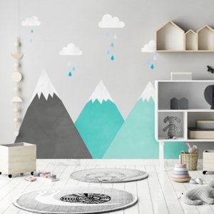 Yokodesign Nálepka na zeď - hory pod mraky -mátové Velikost: XXL