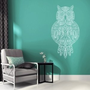 Yokodesign Nástěnná samolepka - krajková sova barva: sv. modrá, Velikost: XL