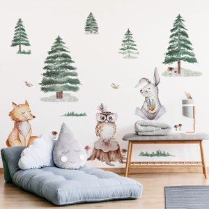 ELIS DESIGN Nálepka na zeď - Lesní kráslovství - Zvířátka s liškou Velikost: maxi - XL