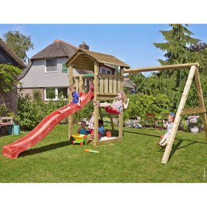 Hřiště Jungle Cottage se skluzavkou a modulem 2-Swing Frame 2.0