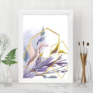 ASIR Obraz na MDF s rámem KYTKY A ZLATÉ PRVKY 24 x 29 cm