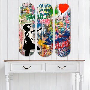 ASIR Obraz MDF Banksy – dívka s balónkem, barevný 3 ks