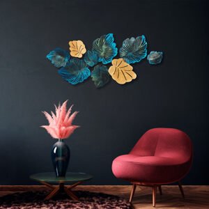 ASIR Nástěnná dekorace kov MODRÉ LISTY 130 x 64 cm
