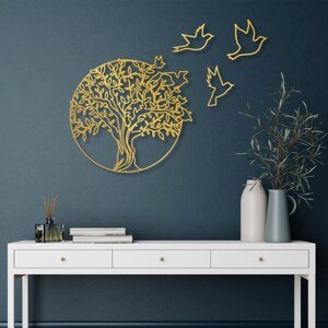 ASIR Nástěnná dekorace kovová TREE AND BIRDS zlatá