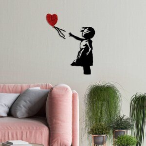 ASIR Nástěnná dekorace kovová BANKSY dívka s Balonkem, černá a červená