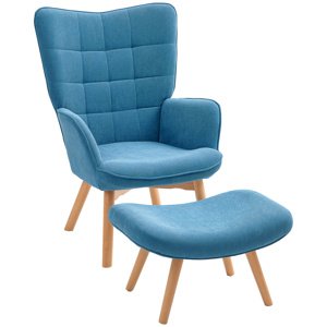 HOMCOM Křeslo s taburetem SKANDI modré