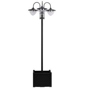 OUTSUNNY Solární zahradní lucerna 3-hlavová lampa s podstavcem květináče, vodotěsná, nerezová ocel, 60x55x189cm| Aosom