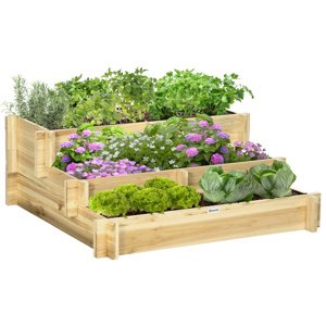 OUTSUNNY Vyvýšený záhon třípatrový dřevěný 93 x 35 x 93 cm světlé dřevo