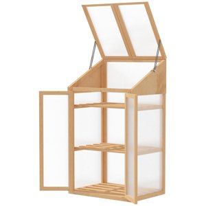 OUTSUNNY Polykarbonátový mini skleník se třemi policemi 70 x 50 x 120 cm světlé dřevo