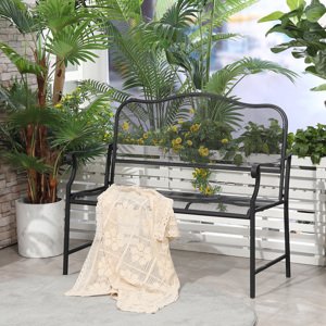 OUTSUNNY Zahradní lavice kovová  dvoumístná nosnost 220 kg 113 cm x 58 cm x 98 cm černá
