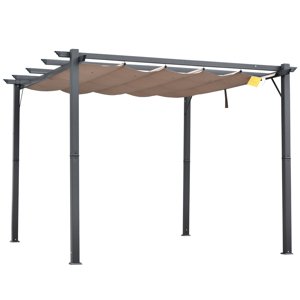 OUTSUNNY Volně stojící kovová pergola se stahovací plátěnou střechou 300 x 300 cm hnědá