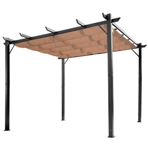 OUTSUNNY Volně stojící kovová pergola se stahovací plátěnou střechou 400 x 300 cm hnědá