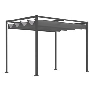 OUTSUNNY Kovová pergola s posuvnou látkovou střechou 298 x 221 x 213 cm šedá