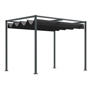 OUTSUNNY Kovová pergola s posuvnou látkovou střechou 298 x 221 x 213 cm černá