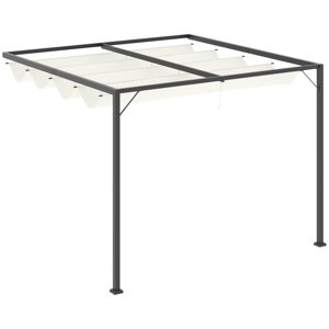 OUTSUNNY Kovová pergola ke zdi s plátěnou střechou 294 x 294 cm krémová