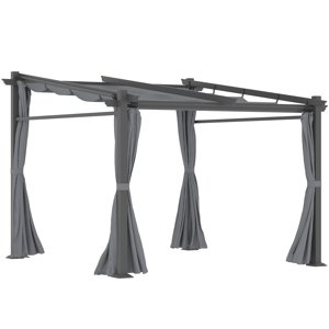 OUTSUNNY Volně stojící kovová pergola se stahovací plátěnou střechou a bočnicemi 297 x 295 cm šedá