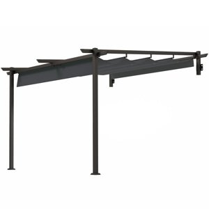 OUTSUNNY Kovová pergola ke zdi s plátěnou střechou 297 x 297 cm tmavě šedá