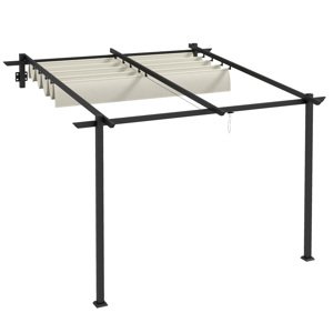 OUTSUNNY Kovová pergola ke zdi s plátěnou střechou 300 x 300 cm krémová