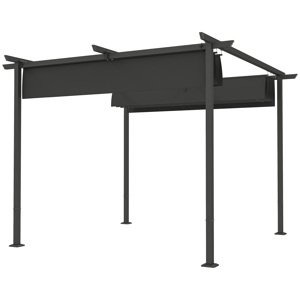 OUTSUNNY Volně stojící kovová pergola se stahovací plátěnou střechou 300 x 300 cm tmavě šedá