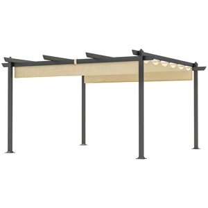 OUTSUNNY Hliníková pergola s nastavitelnou látkovou střechou 390 x 390 cm béžová