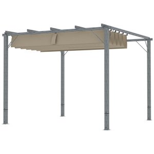 OUTSUNNY Volně stojící hliníková pergola se stahovací plátěnou střechou 296 x 299 cm šedá