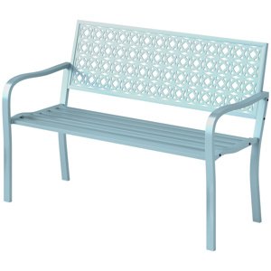 OUTSUNNY Dvoumístná kovová zahradní lavice s područkami nosnost 240 kg 127 x 63 x 85 cm světle modrá