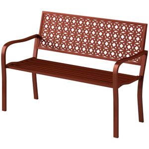 OUTSUNNY Dvoumístná kovová zahradní lavice s područkami nosnost 240 kg 127 x 63 x 85 cm červená