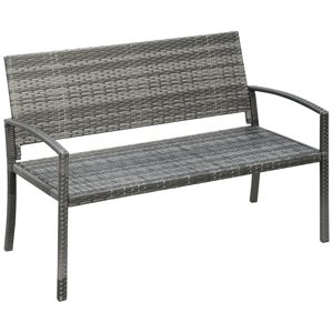 OUTSUNNY Zahradní lavice ocelový rám s ratanovým výpletem pro 2 osoby do 320 kg šedá