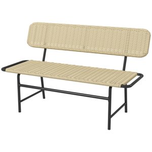 OUTSUNNY Polyratanová lavice dvoumístná bez područek do 250 kg kovový rám khaki