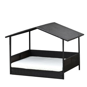 PAWHUT Ratanový přístřešek pro psy s polštářem 98 x 73 x 69 cm hnědá