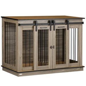 PAWHUT Klec pro psa 2 v 1 se dvěma dvířky 120 x 89 x 60 cm dub