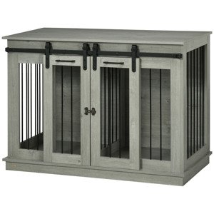PAWHUT Klec pro psa 2 v 1 se dvěma dvířky 120 x 89 x 60 cm šedá