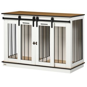 PAWHUT Klec pro psa 2 v 1 se dvěma dvířky 120 x 89 x 60 cm bílá