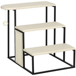 PAWHUT Schody pro pejsky a kočky se škrabadlem 3 stupně 51 x 54 x 53 cm bílá