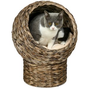 PAWHUT Pelíšek pro kočky ratanový BALL 42 x 33 x 52 cm tmavě hnědá