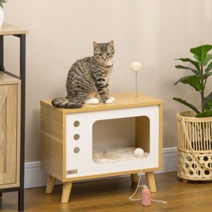 PAWHUT Pelíšek pro kočky TELE 50 x 28 x 43 cm světlé dřevo