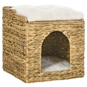 PAWHUT Pelíšek pro kočky RATTAN BOX 2 patra 38 x 38 x 41 cm přírodní