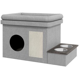PAWHUT Domeček pro kočky vnitřní s prostorem pro krmení 78 x 48 x 50 cm šedá