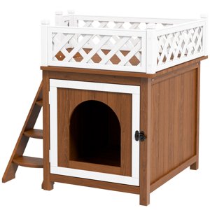 PAWHUT Domeček pro kočky venkovní s balkonem dřevěný 68 x 63 x 69 cm hnědá