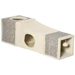 PAWHUT Pelíšek pro kočky TUNEL se škrabadlem 98 x 30 x 30 cm béžová