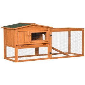 PAWHUT Venkovní domeček pro králíky s výběhem 156 x 68 x 58 cm jedlové dřevo