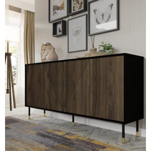 BIM Komoda Woody 4D, 180 cm, černý mat/pacific ořech