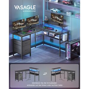 VASAGLE Rohový psací stůl s LED osvětlením 150 x 90 x 120 černý