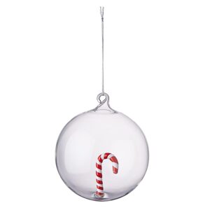 HANG ON Skleněná ozdoba "Candy Cane" 8 cm - čirá